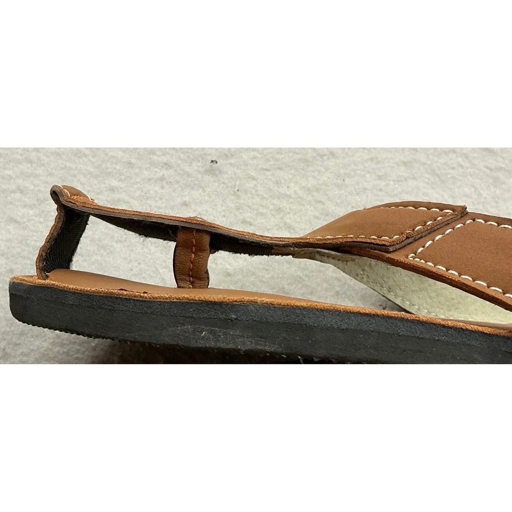 Leather Family Brown Leather T-Strap Sandals Contrast Stitch Mens Size 12 Boho